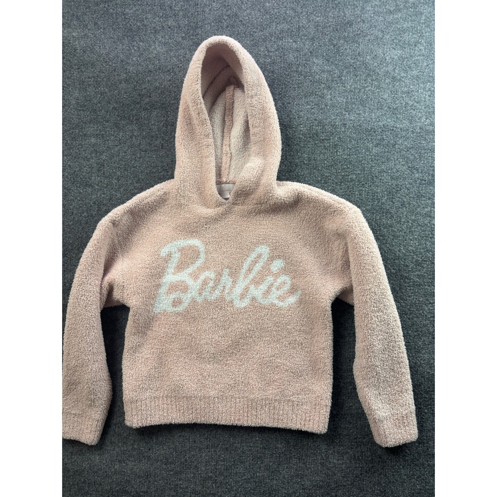 Barefoot Dreams Barbie Hoodie Women XS Pink CozyChic Knit Pullover Logo Lounge